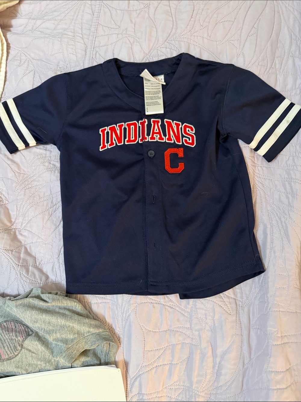 Majestic Navy Youth Indians Baseball Jersey with Red Lettering
